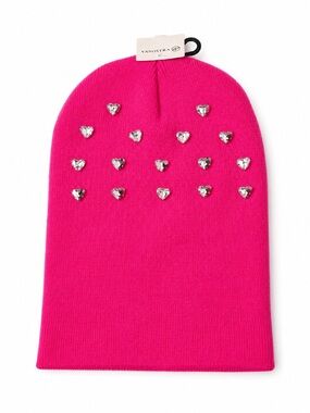 Versona Hot Pink Beanie with Heart Rhinestones